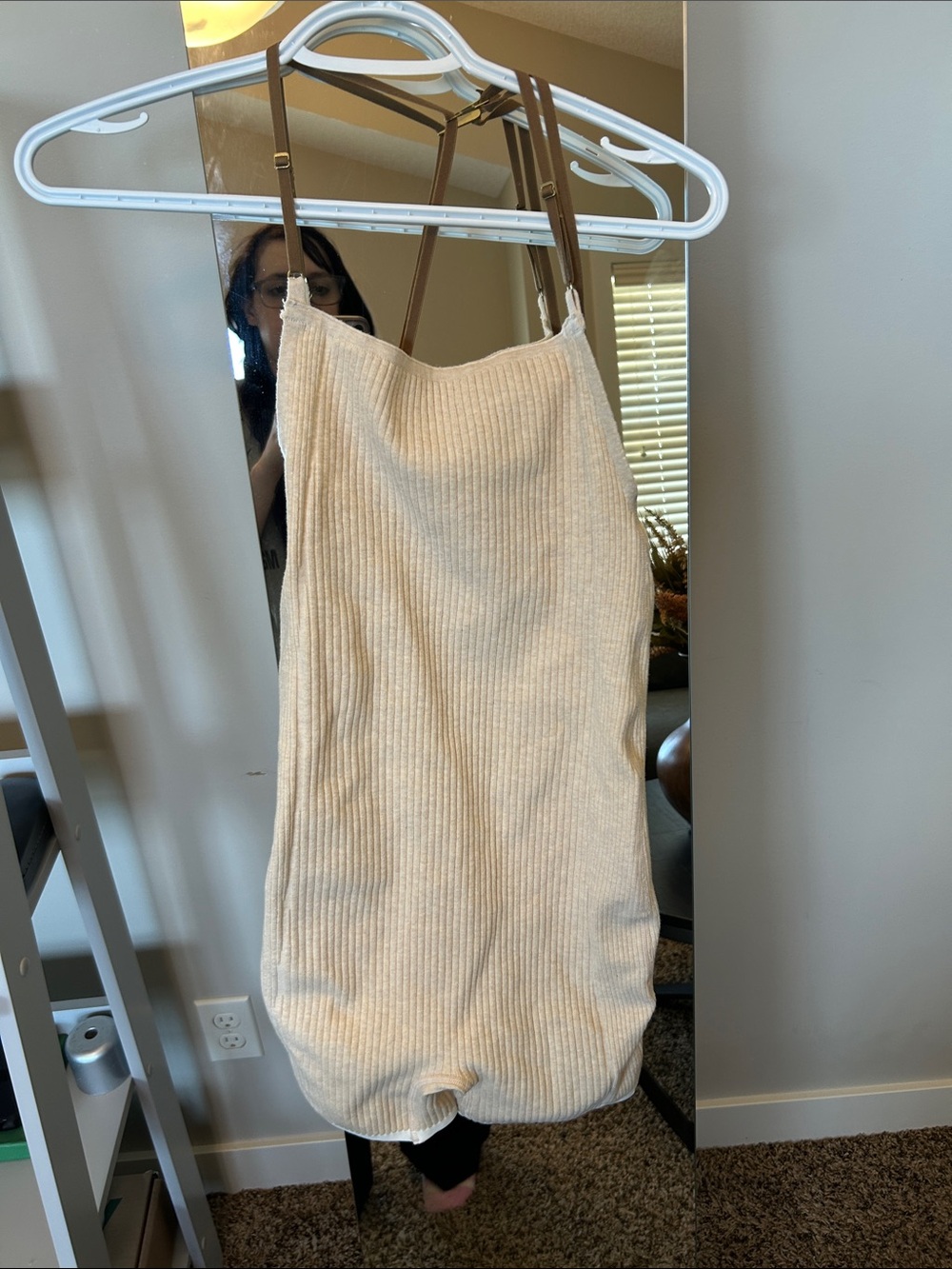 Nike Cream Ribbed Jumpsuit Romper with Brown Straps